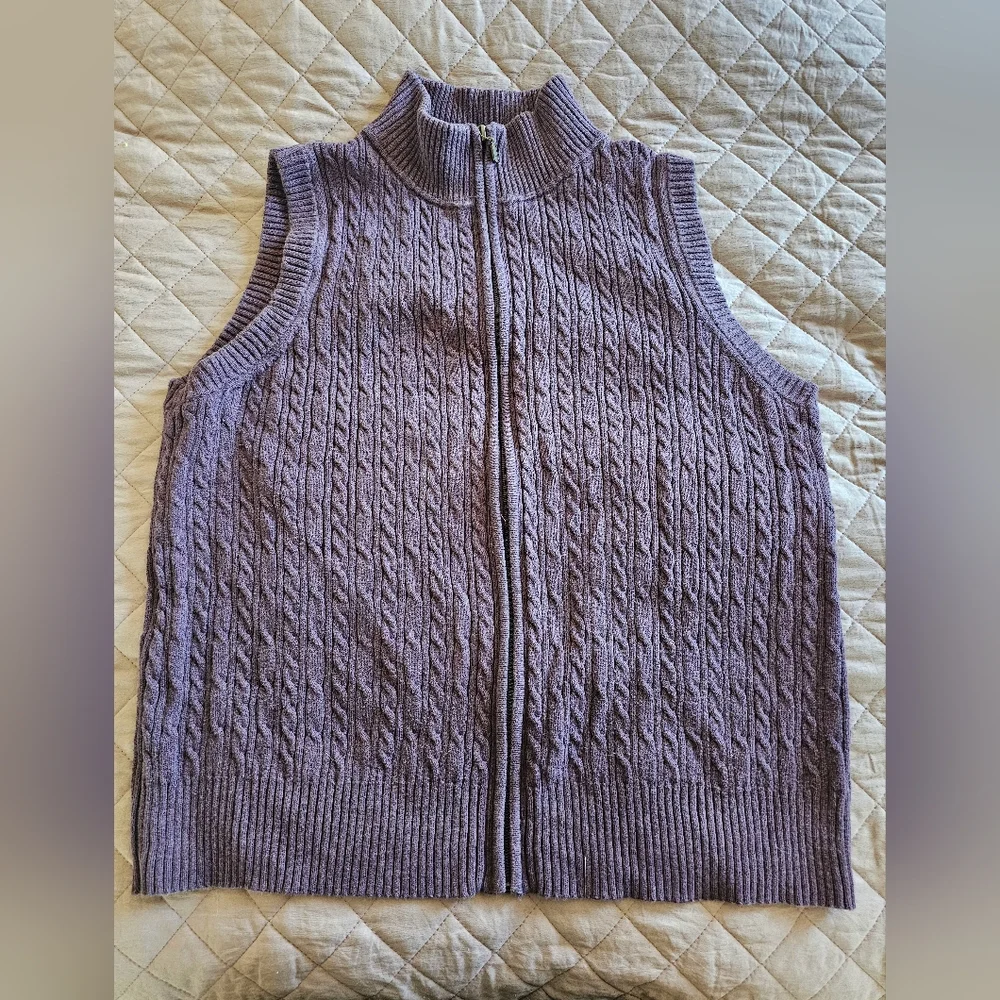Pendleton Unisex Soft‎ Purple Cotton Preppy Cable Knit Full Zip Vest Sz XL